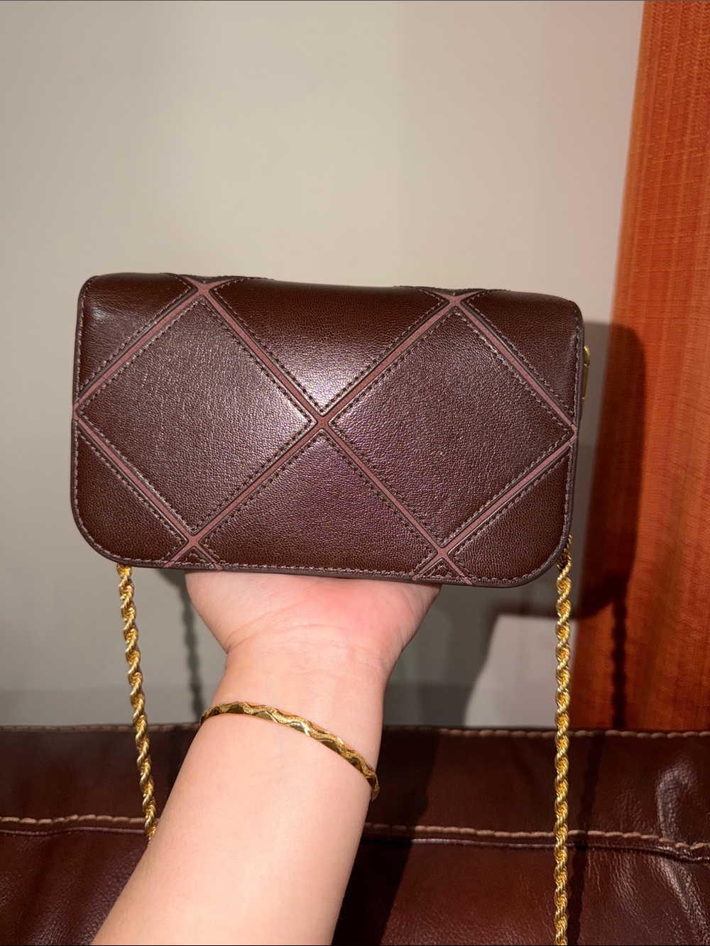 ‼️Tory Burch Eleanor Diamond Quilt Brown Leather Crossbody Bag - Picture 5 of 12